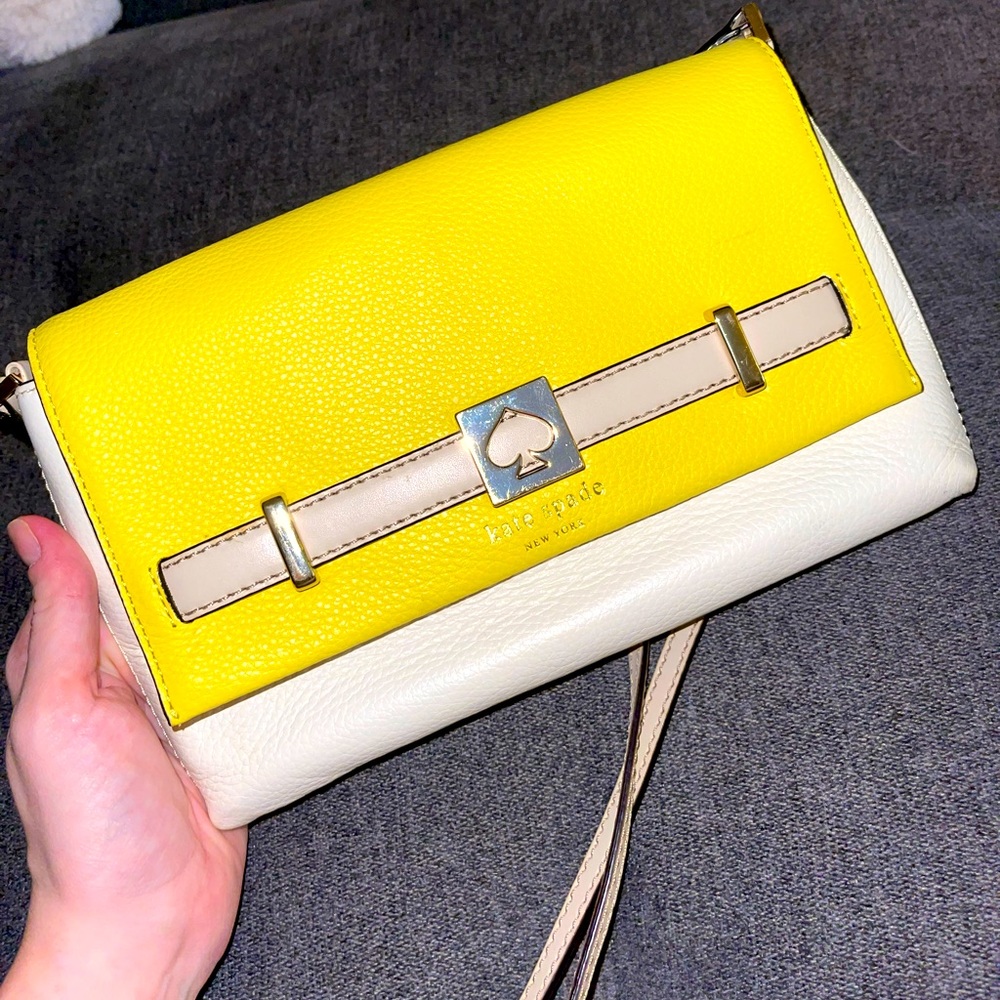 Yellow and White Kate Spade crossbody